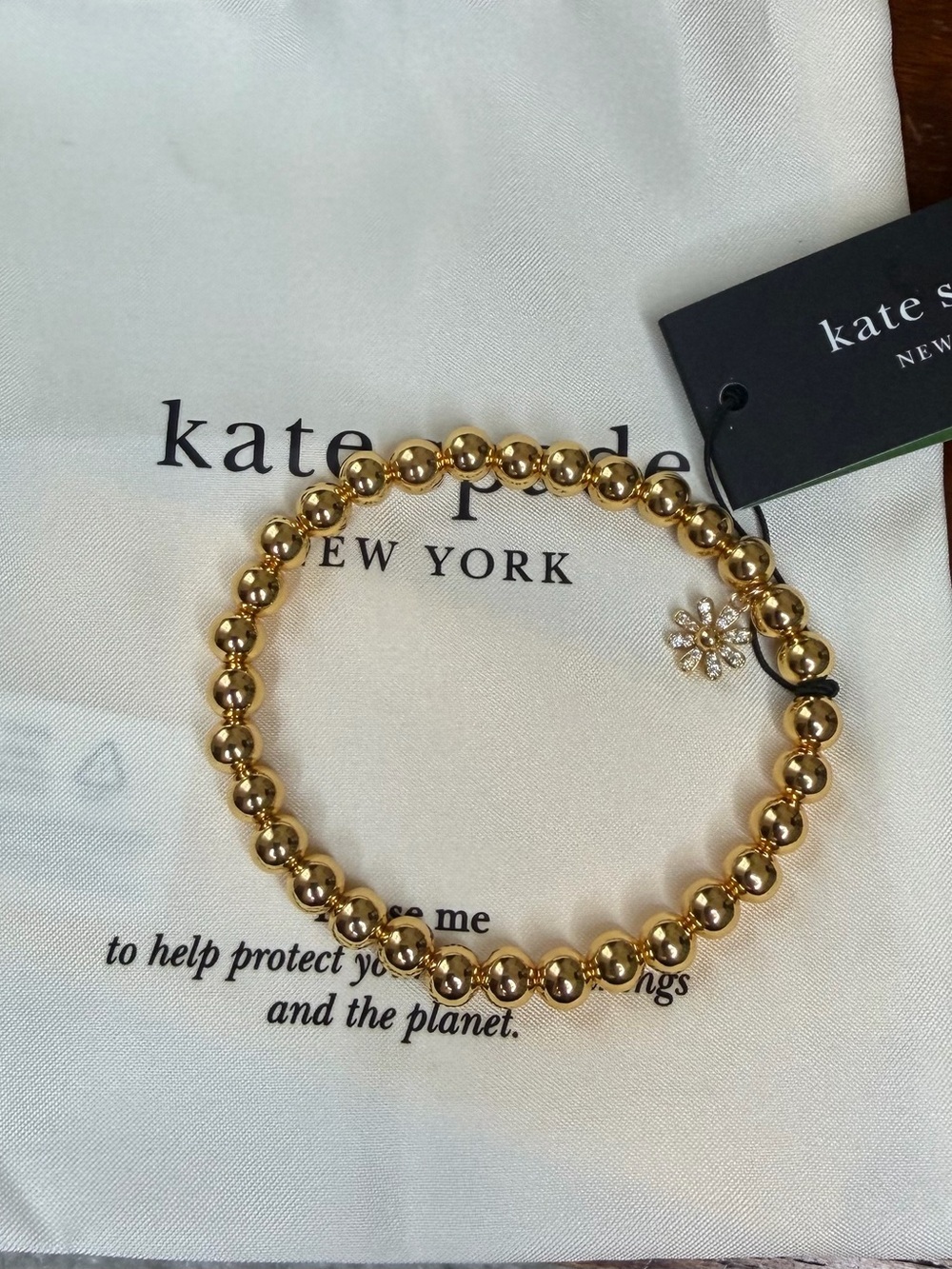 kate spade Gold Beaded Bracelet with Crystal Flower Charm